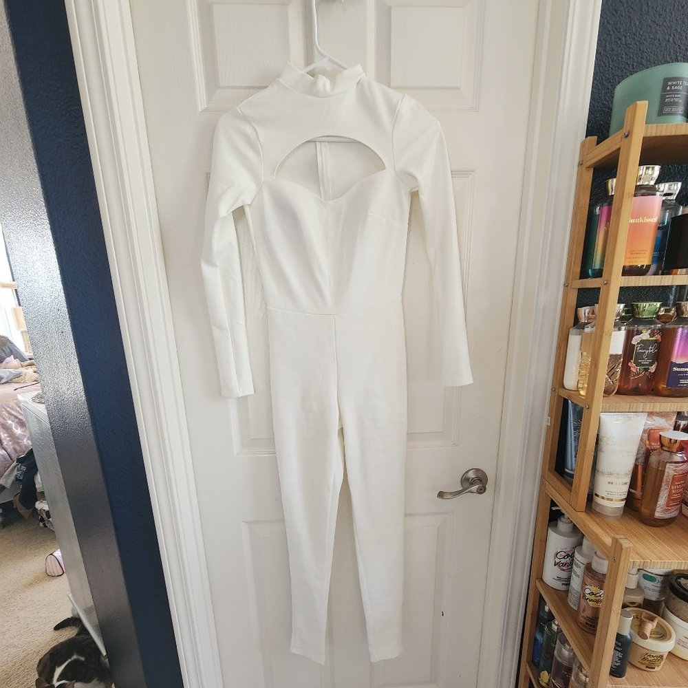 White chest cutout jumpsuit